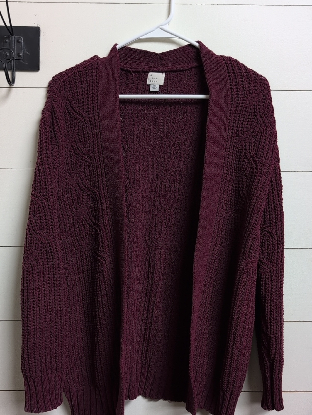 A New Day Cable-Knit Long Sleeve Cardigan - Maroon